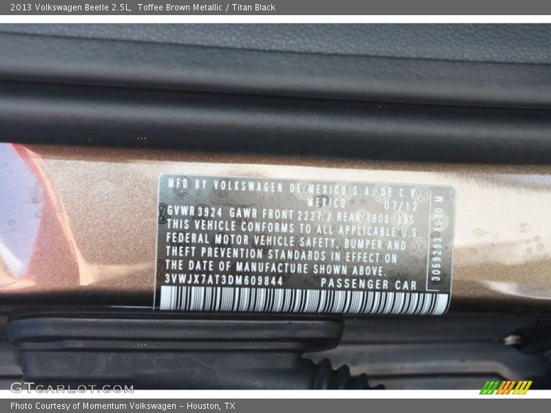 Toffee Brown Metallic / Titan Black 2013 Volkswagen Beetle 2.5L