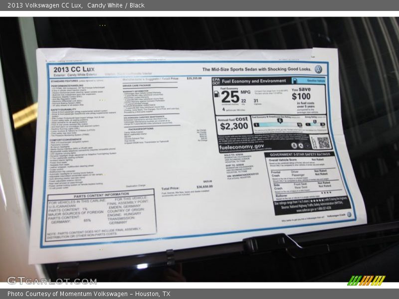 Candy White / Black 2013 Volkswagen CC Lux