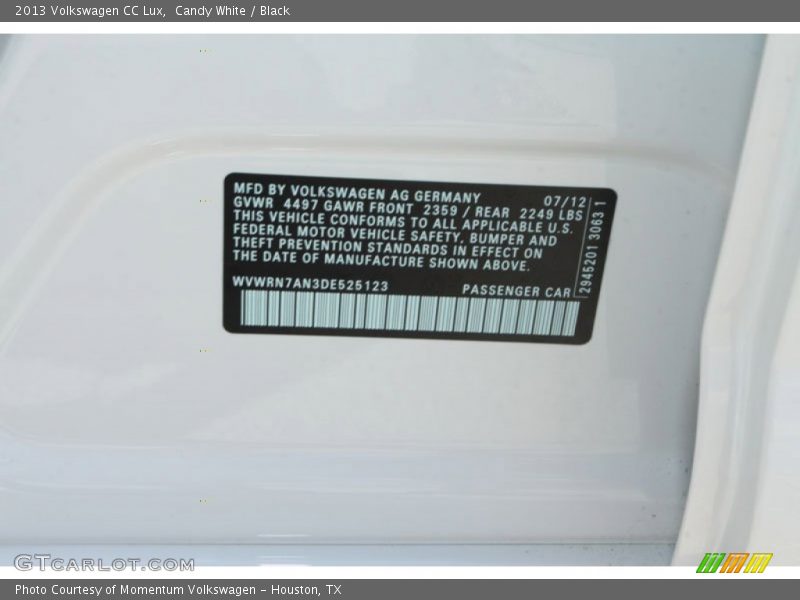 Candy White / Black 2013 Volkswagen CC Lux