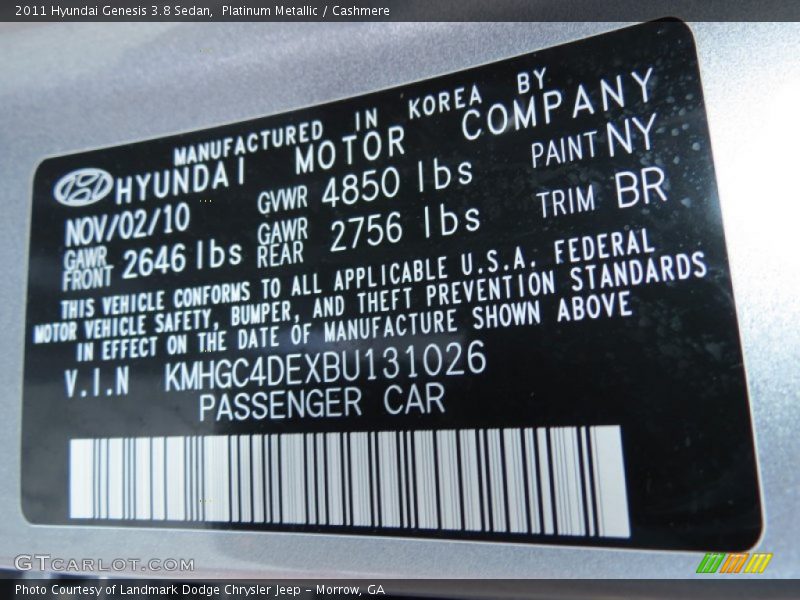 Platinum Metallic / Cashmere 2011 Hyundai Genesis 3.8 Sedan