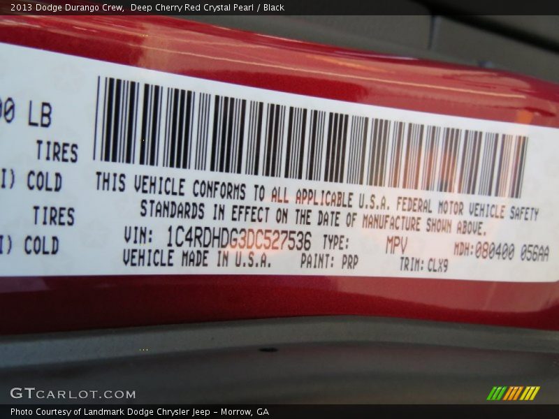 2013 Durango Crew Deep Cherry Red Crystal Pearl Color Code PRP