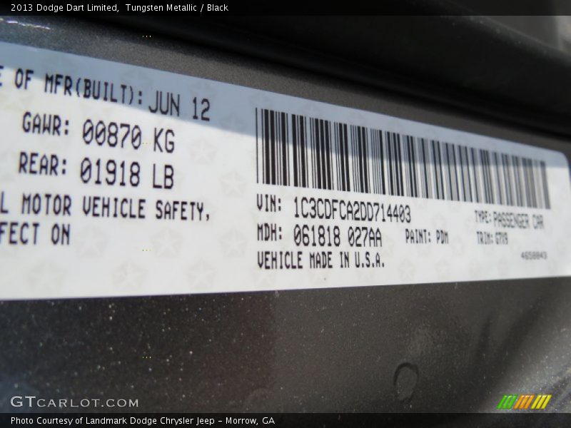 2013 Dart Limited Tungsten Metallic Color Code PDM