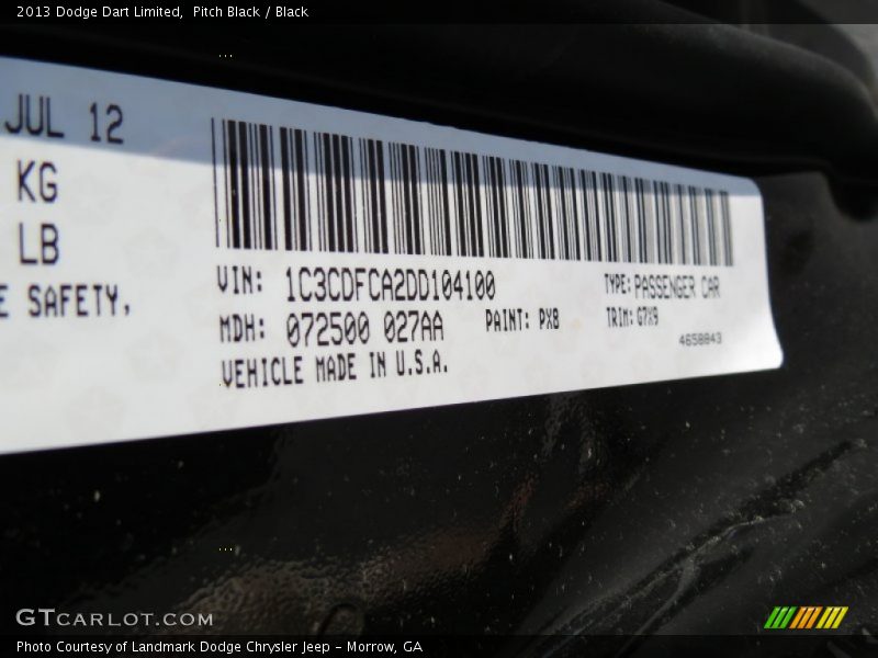Pitch Black / Black 2013 Dodge Dart Limited