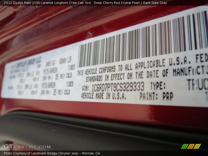 2012 Ram 1500 Laramie Longhorn Crew Cab 4x4 Deep Cherry Red Crystal Pearl Color Code PRP