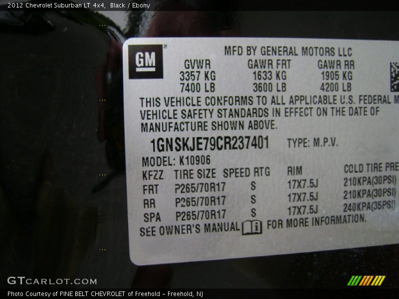 Black / Ebony 2012 Chevrolet Suburban LT 4x4