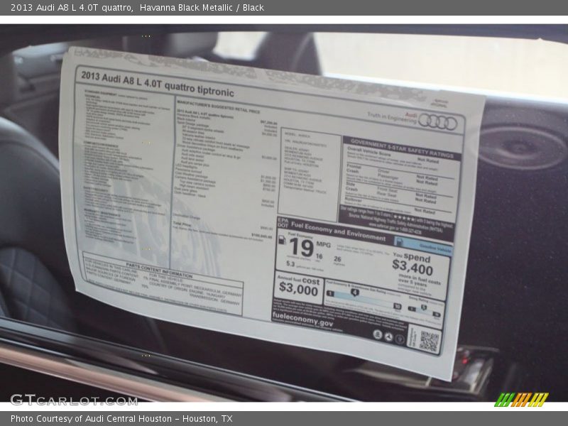  2013 A8 L 4.0T quattro Window Sticker