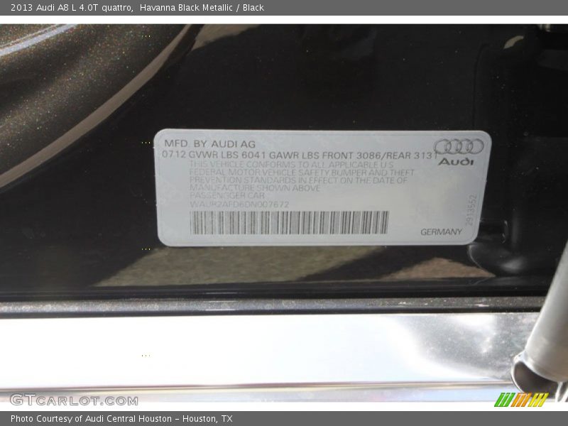 Info Tag of 2013 A8 L 4.0T quattro