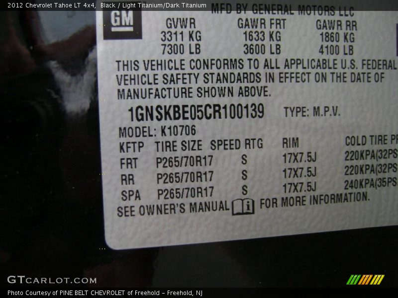 Black / Light Titanium/Dark Titanium 2012 Chevrolet Tahoe LT 4x4