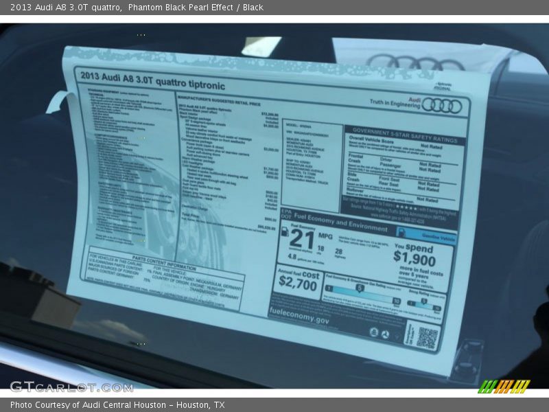  2013 A8 3.0T quattro Window Sticker