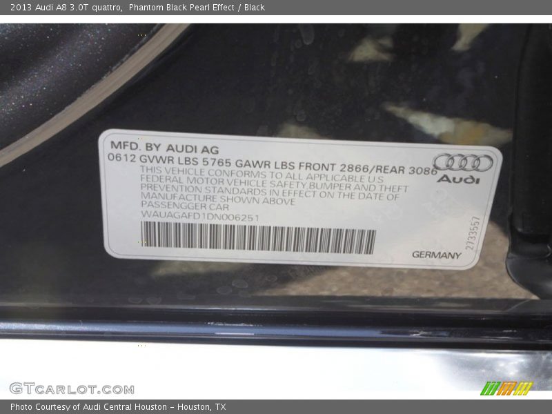 Info Tag of 2013 A8 3.0T quattro