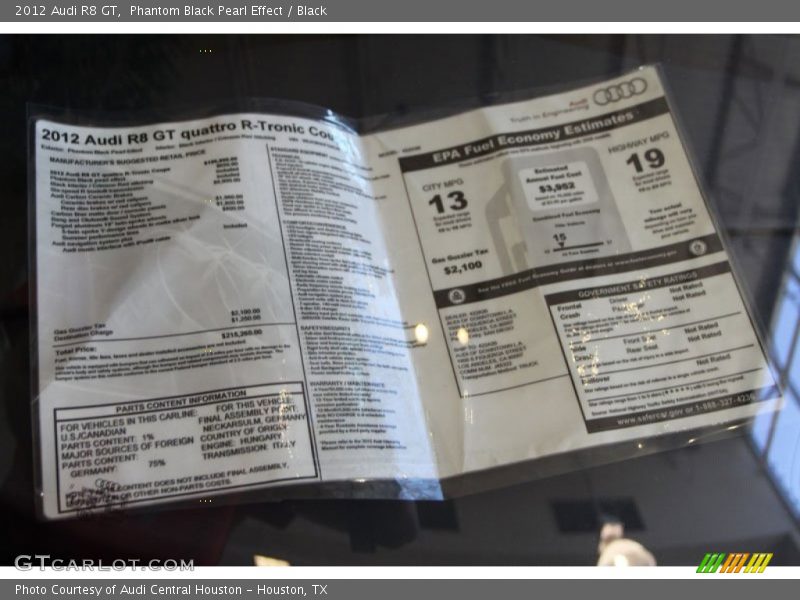  2012 R8 GT Window Sticker