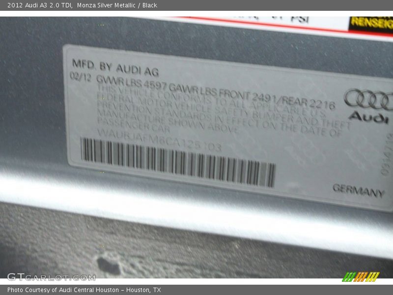 Monza Silver Metallic / Black 2012 Audi A3 2.0 TDI