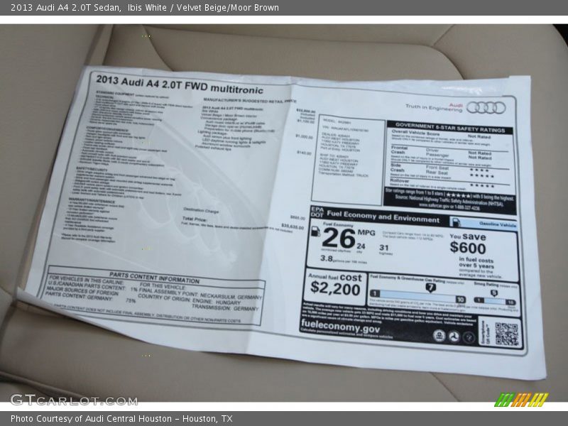 Ibis White / Velvet Beige/Moor Brown 2013 Audi A4 2.0T Sedan