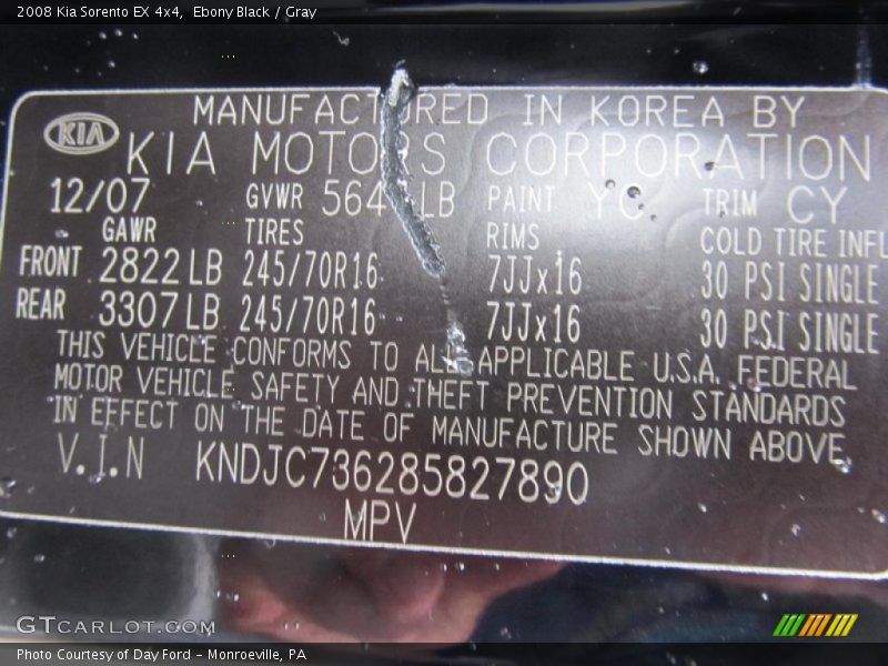 Ebony Black / Gray 2008 Kia Sorento EX 4x4