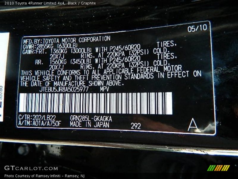 Black / Graphite 2010 Toyota 4Runner Limited 4x4