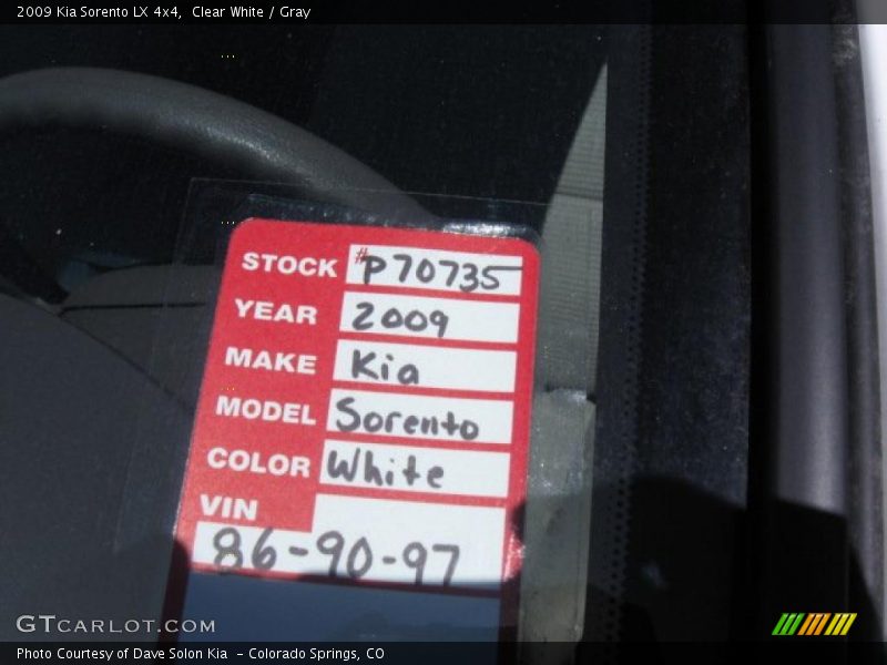 Clear White / Gray 2009 Kia Sorento LX 4x4