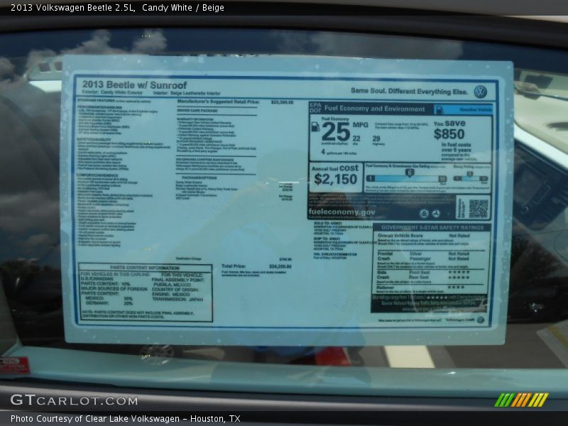 Candy White / Beige 2013 Volkswagen Beetle 2.5L