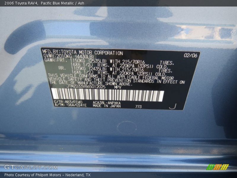 Pacific Blue Metallic / Ash 2006 Toyota RAV4