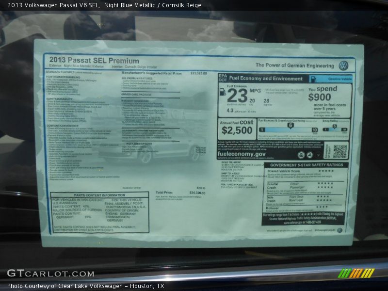 Night Blue Metallic / Cornsilk Beige 2013 Volkswagen Passat V6 SEL