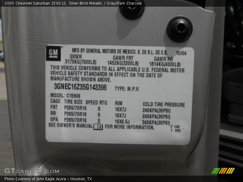 Silver Birch Metallic / Gray/Dark Charcoal 2005 Chevrolet Suburban 1500 LS