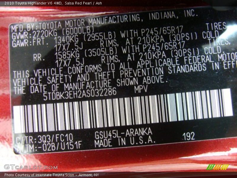Salsa Red Pearl / Ash 2010 Toyota Highlander V6 4WD