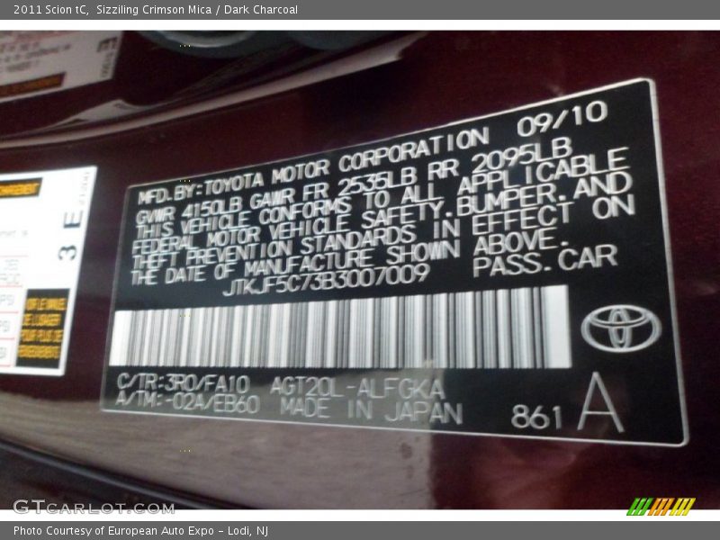 Sizziling Crimson Mica / Dark Charcoal 2011 Scion tC