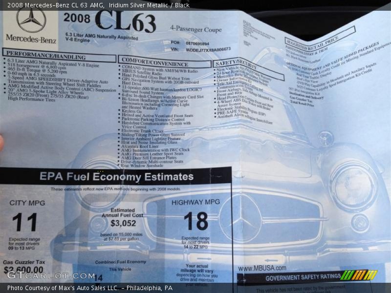  2008 CL 63 AMG Window Sticker