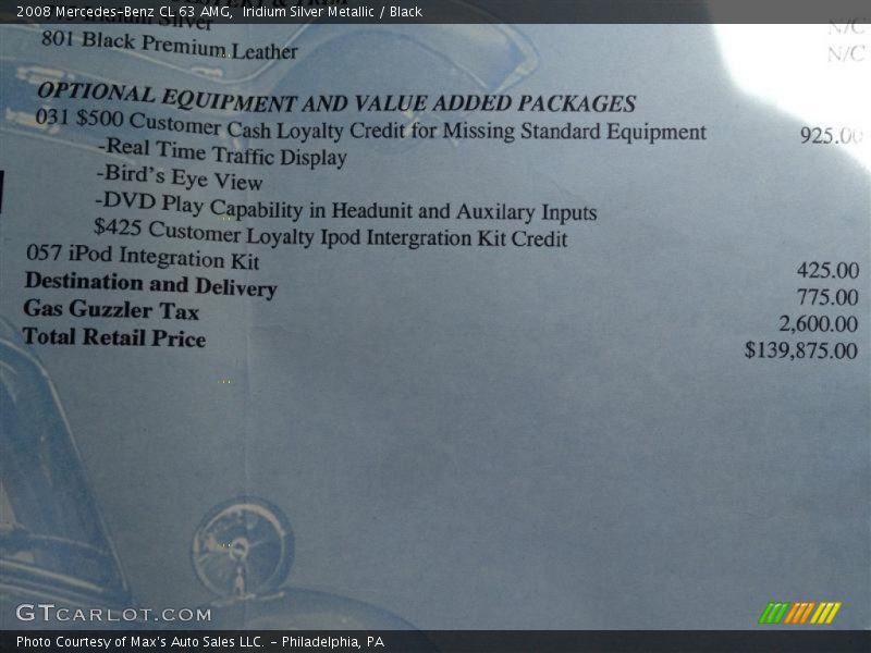 Iridium Silver Metallic / Black 2008 Mercedes-Benz CL 63 AMG