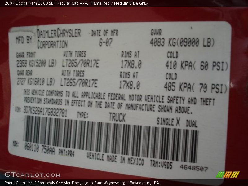 Flame Red / Medium Slate Gray 2007 Dodge Ram 2500 SLT Regular Cab 4x4