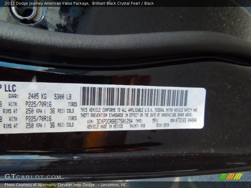 Brilliant Black Crystal Pearl / Black 2013 Dodge Journey American Value Package
