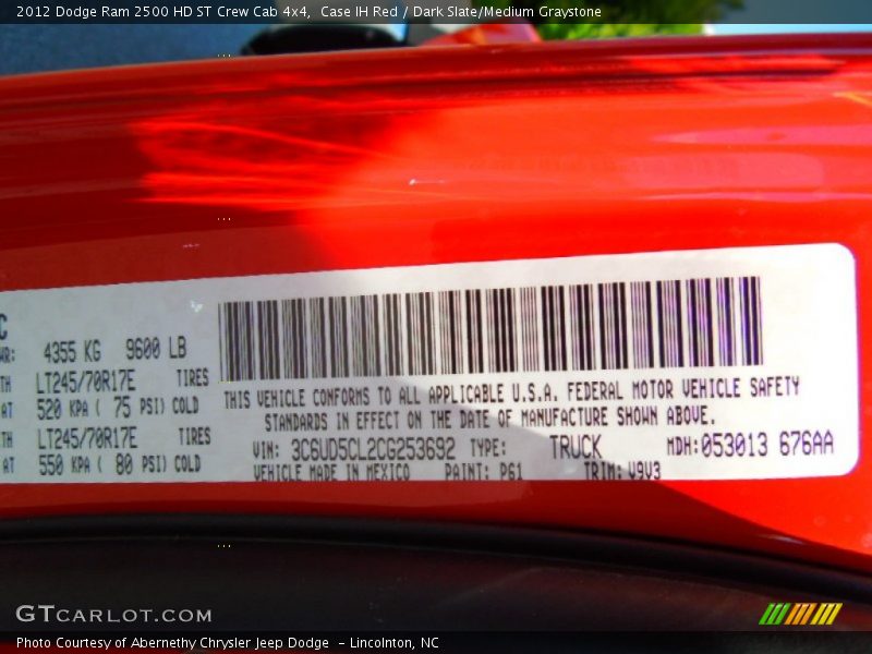 2012 Ram 2500 HD ST Crew Cab 4x4 Case IH Red Color Code P61
