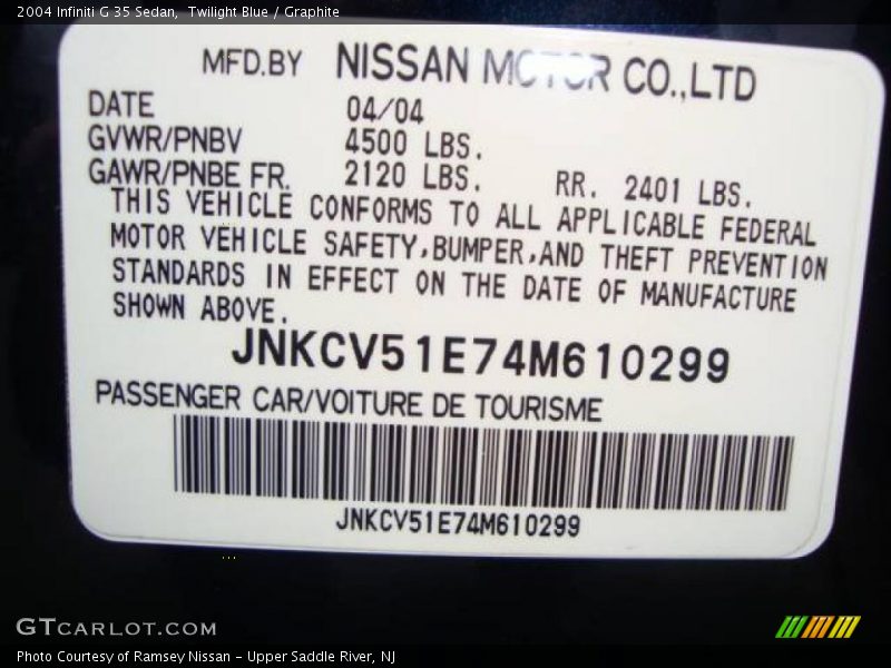 Twilight Blue / Graphite 2004 Infiniti G 35 Sedan