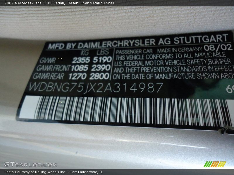 Desert Silver Metallic / Shell 2002 Mercedes-Benz S 500 Sedan