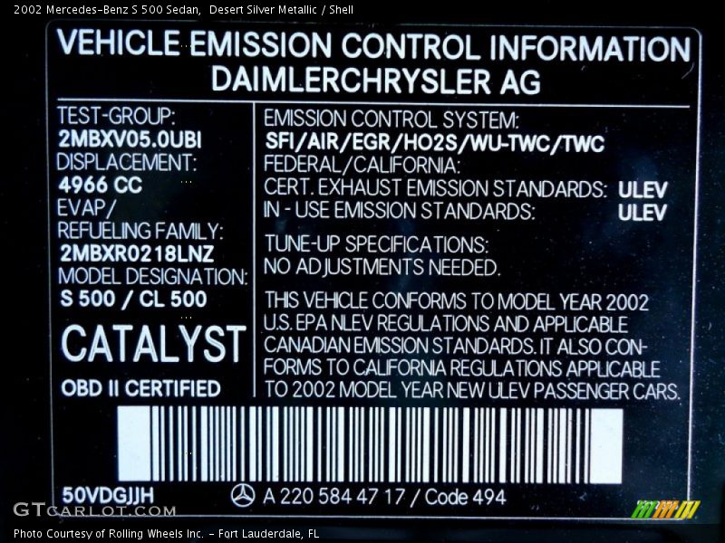 Desert Silver Metallic / Shell 2002 Mercedes-Benz S 500 Sedan