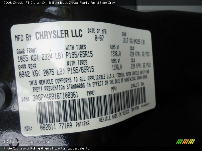 2008 PT Cruiser LX Brilliant Black Crystal Pearl Color Code PXR