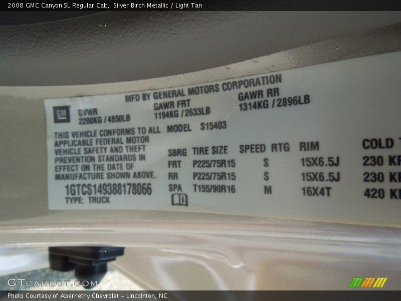 Silver Birch Metallic / Light Tan 2008 GMC Canyon SL Regular Cab