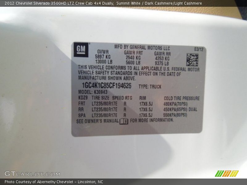 Summit White / Dark Cashmere/Light Cashmere 2012 Chevrolet Silverado 3500HD LTZ Crew Cab 4x4 Dually