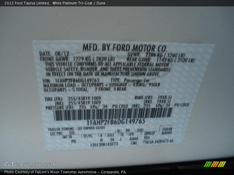 White Platinum Tri-Coat / Dune 2013 Ford Taurus Limited