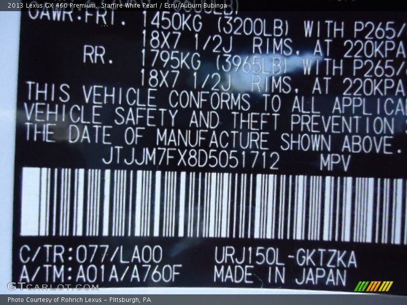 Starfire White Pearl / Ecru/Auburn Bubinga 2013 Lexus GX 460 Premium