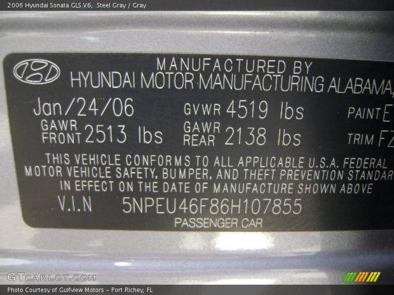 Steel Gray / Gray 2006 Hyundai Sonata GLS V6