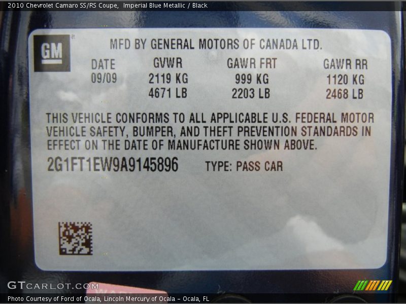 Imperial Blue Metallic / Black 2010 Chevrolet Camaro SS/RS Coupe