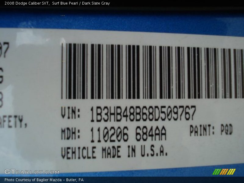Surf Blue Pearl / Dark Slate Gray 2008 Dodge Caliber SXT