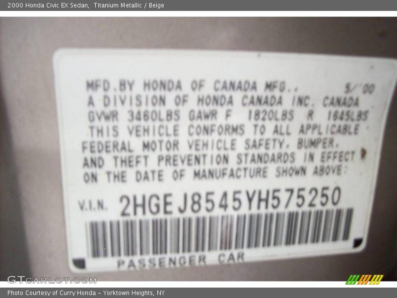 Titanium Metallic / Beige 2000 Honda Civic EX Sedan