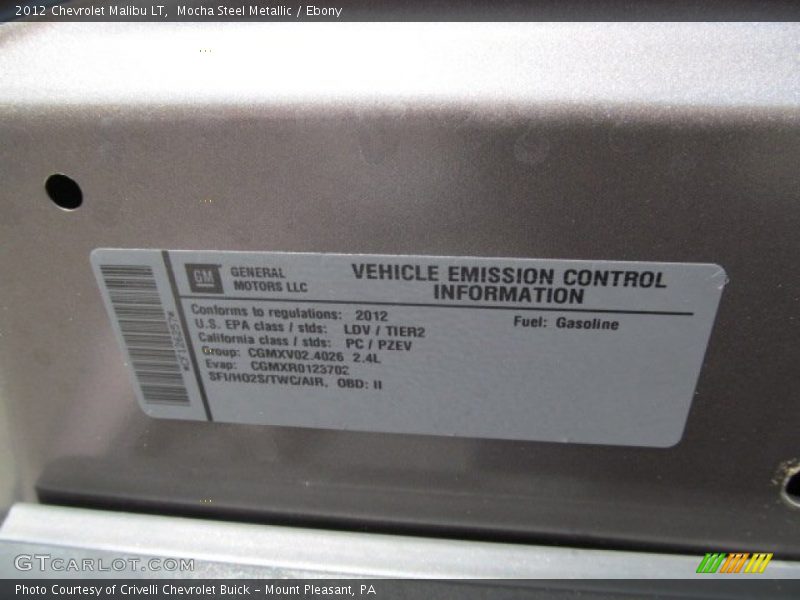 Info Tag of 2012 Malibu LT