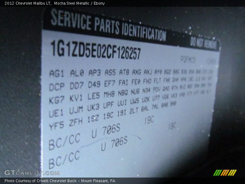 2012 Malibu LT Mocha Steel Metallic Color Code 706S