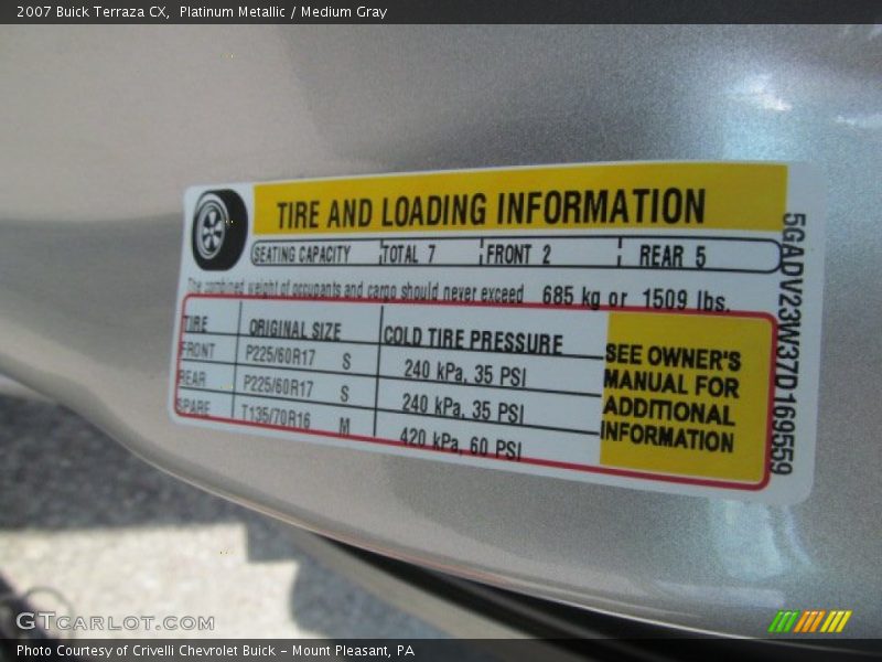 Info Tag of 2007 Terraza CX