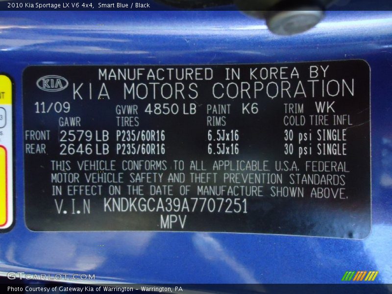 Smart Blue / Black 2010 Kia Sportage LX V6 4x4