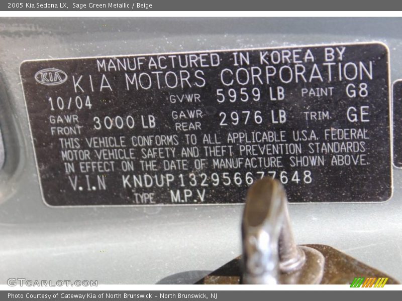 Sage Green Metallic / Beige 2005 Kia Sedona LX