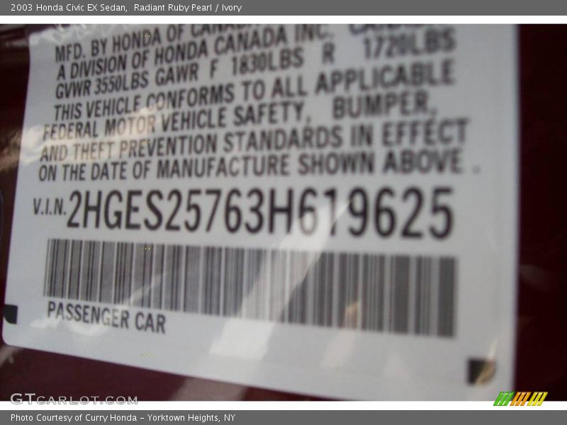 Radiant Ruby Pearl / Ivory 2003 Honda Civic EX Sedan