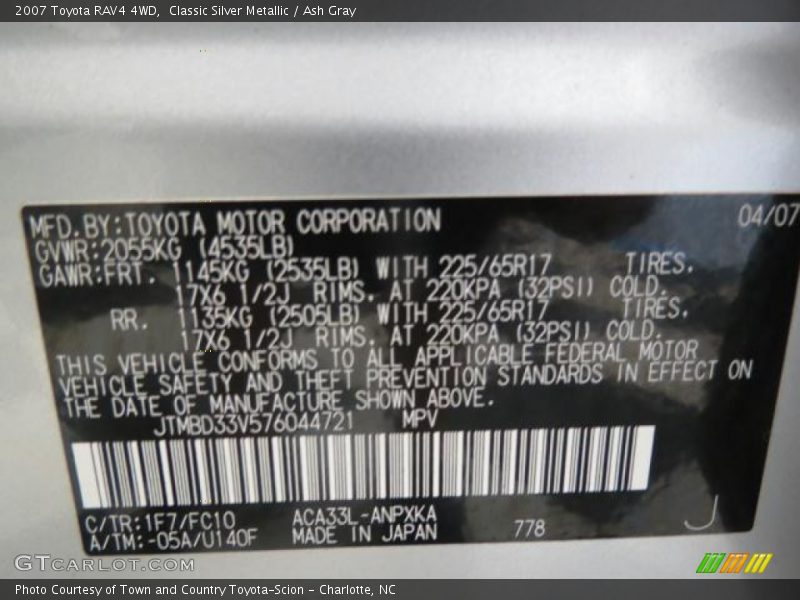 Classic Silver Metallic / Ash Gray 2007 Toyota RAV4 4WD
